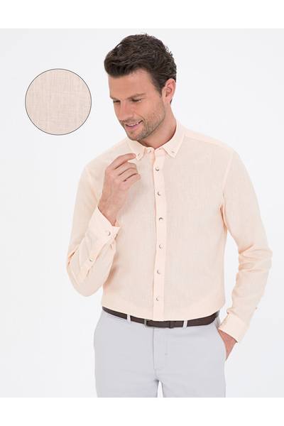 Pierre Cardin قميص سالمون بأكمام طويلة وقصة عادية 50235132 -VR047