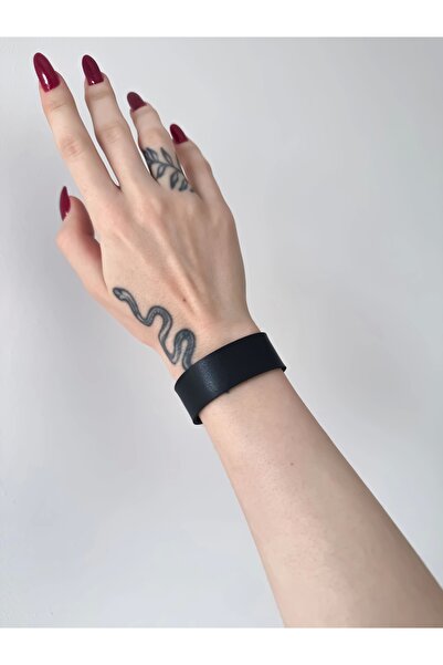 DarkellaStore Gotik Suni Deri İnce Siyah Bileklik (UNISEX BEDENLİ)