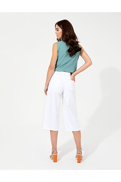 Pierre Cardin White Flare Cropped Canvas Trousers 50246730 -Vr013