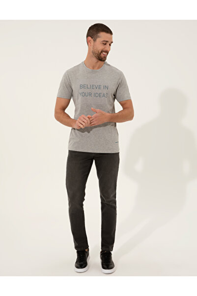 Pierre Cardin Μπλουζάκι με λαιμόκοψη σε γκρι μελανζέ Slim Fit 50249350-VR091