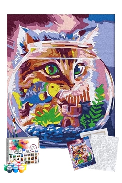 Tabdiko Sayılarla Boyama Seti 40 x 50 cm Tuval Şasesine Gerili Kedilerin Dünyası