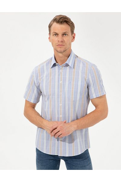 Pierre Cardin Blue Regular Fit Short Sleeve Shirt 50249753-Vr036