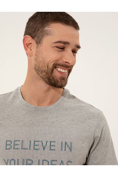 Pierre Cardin Tricou cu decolteu rotund cu imprimeu slim fit gri Melange 50249350-vr091