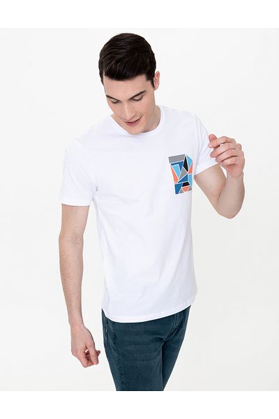 Pierre Cardin Λευκό μπλουζάκι με στάμπα Slim Fit 50249701-vr013 - Crew Neck