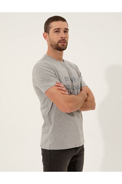 Pierre Cardin Tricou cu decolteu rotund cu imprimeu slim fit gri Melange 50249350-vr091