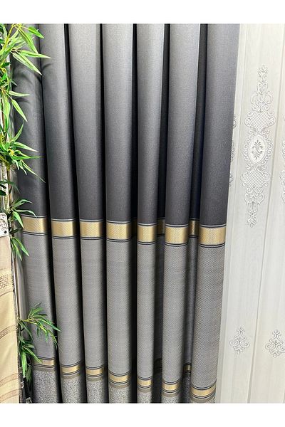 NİVEMESHOME Nivemeshome Sea Ft614177 V-2504 Anthracite 1/3 Close Pleated Background Curtain Apm
