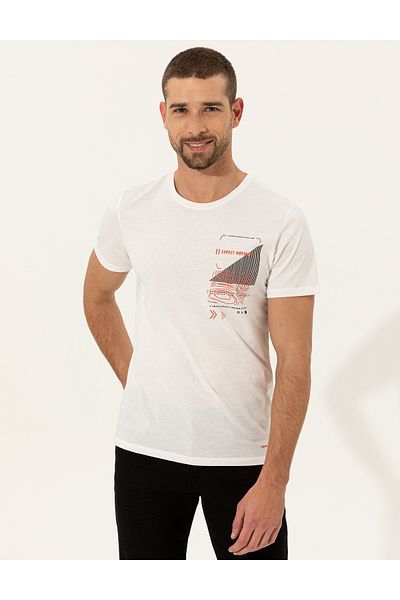 Pierre Cardin T-Shirt Ecru Slim Fit Crew Neck - 50249690-vr019