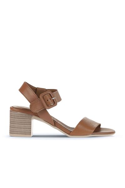 Bueno Shoes Кафяви кожени дамски сандали на ток 01wa2805