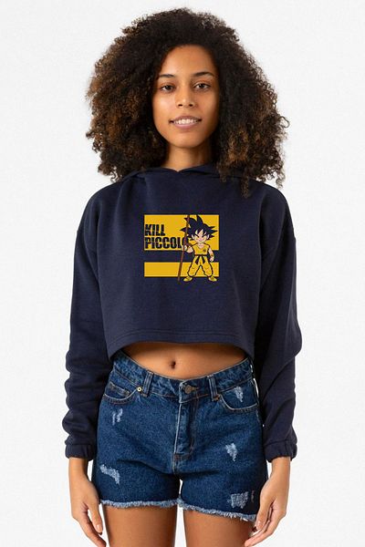 Tshirthane Dragon Ball Z Anime Kill Piccolo Navy Blue Women's Crop Hoodie