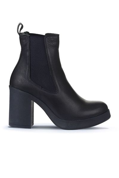Bueno Shoes Δερμάτινες γυναικείες μπότες με τακούνι Navy Blue - 01wz3202
