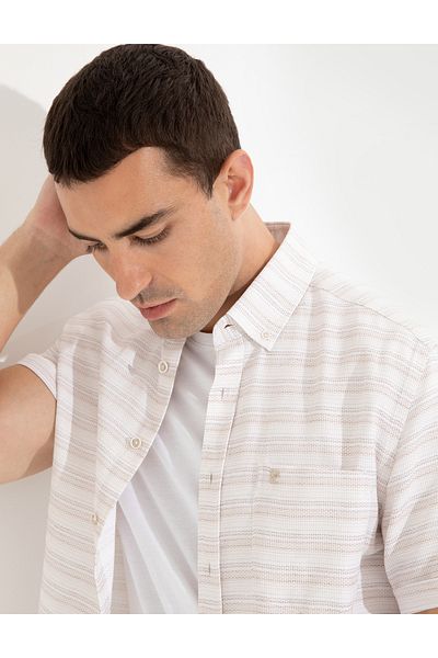 Pierre Cardin Beige Regular Fit Short Sleeve Shirt 50252473-Vr011