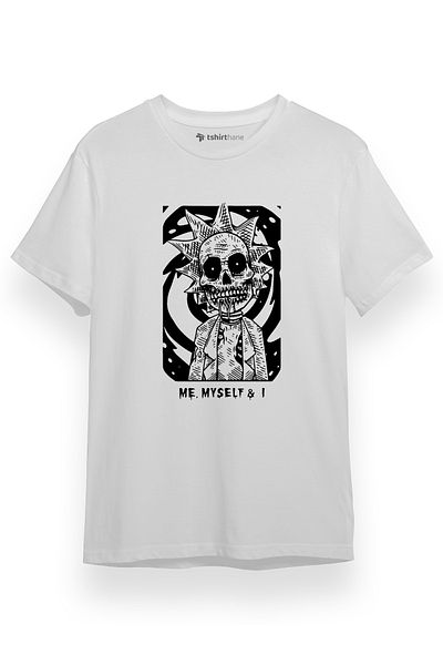 Tshirthane Rick Me Myself And I Rick Halloween Λευκό κοντομάνικο ανδρικό μπλουζάκι