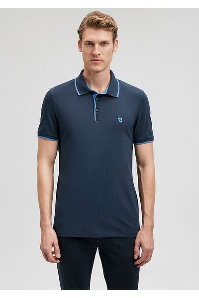 Mavi Marineblaues Polo-T-Shirt mit Kragendetail, tailliert, 062373-28417