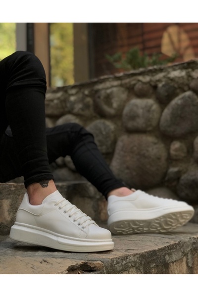 Halloween Ba0547 Boa Kalın Yüksek Taban Beyaz Bağcıklı Spor Erkek Ayakkabı