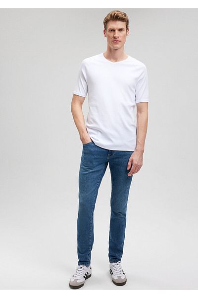 Mavi White V-Neck Rib Detailed Fitted T-Shirt -061313-622