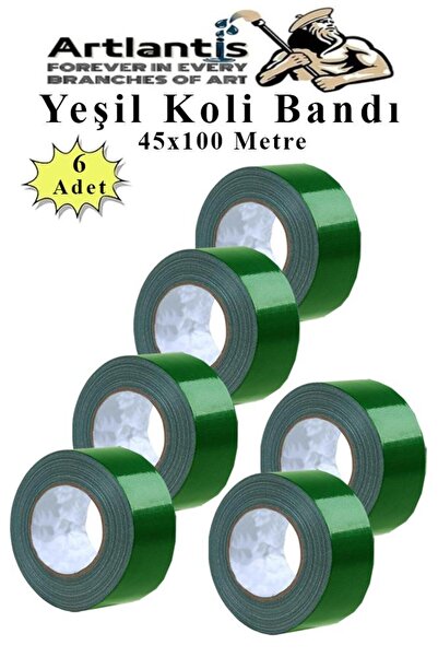 Artlantis Yeşil Koli Bantı 100 Metre 6 Adet 45mm x 100 Metre Renkli Koli Band...
