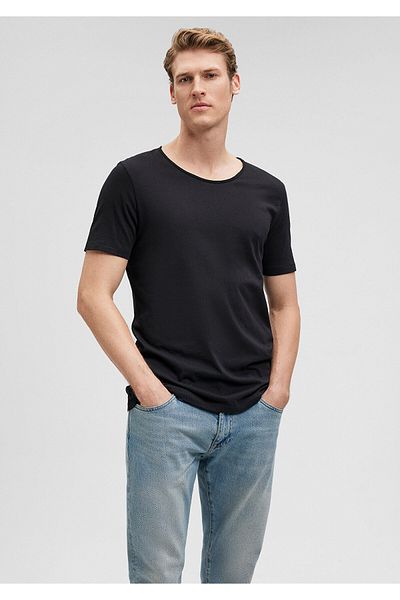 Mavi Schwarzes tailliertes T-Shirt - Kragendetail, taillierter Schnitt064019-20933