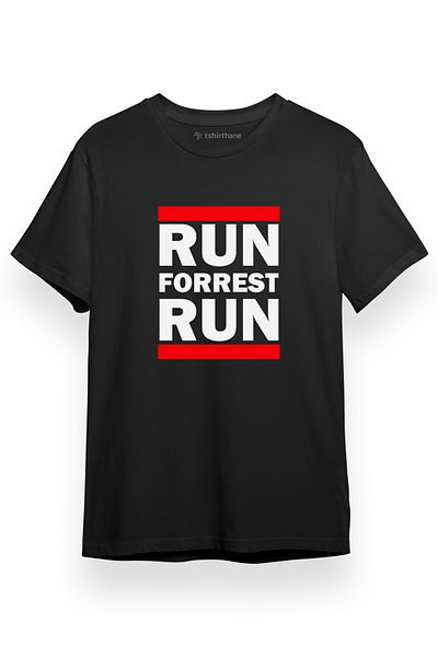 Tshirthane Forrest Gump Run Forrest Run Μαύρο κοντομάνικο ανδρικό μπλουζάκι