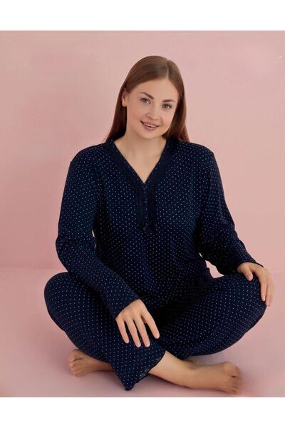 PİJAMERRY Σετ Πιτζάμες Μπαμπού Δαντελένιο γιακά 5075 - 1 Τεμάχιο