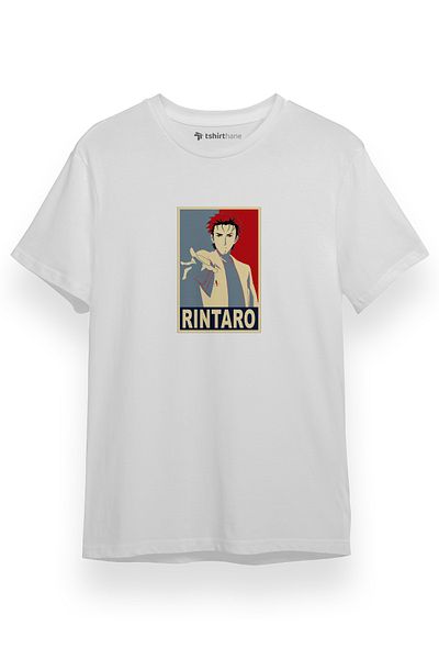 Tshirthane Steins Gate Rintaro Okabe Αφίσα Λευκό κοντομάνικο ανδρικό μπλουζάκι
