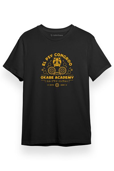 Tshirthane Steins Gate El Psy Congroo Academy Μαύρο κοντομάνικο ανδρικό μπλουζάκι