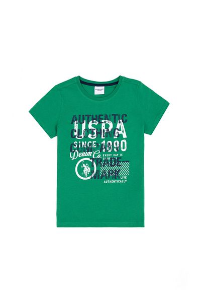 U.S. Polo Assn. Tricou verde pentru copii cu gât crew 50263338 -VR054