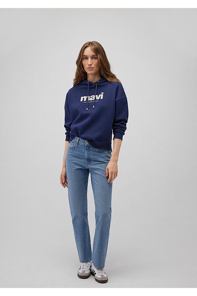 Mavi Marineblaues Kapuzen-Sweatshirt mit Logo-Print 168334-70488