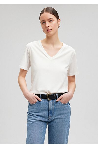Mavi Tricou de bază cu decolteu în V ecru - Croială normală1611444-70057