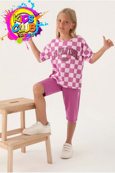U.S. Polo Assn. U.S. Polo Assn. Tricou cu licență US1811 în carouri și set pentru fete cu fundul Capri MOV