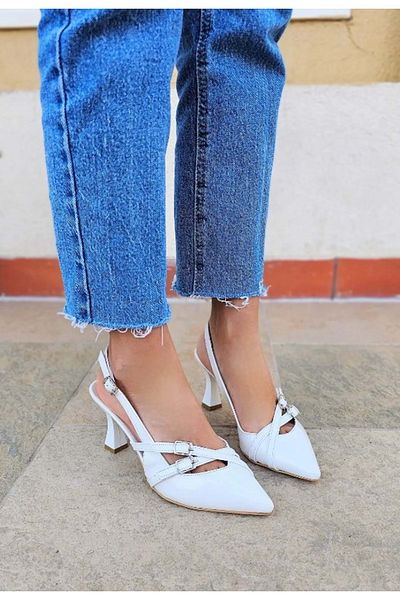 Kids Club Shoes Pantofi clasici pentru femei İremsu, cu cataramă dublă, cu toc stiletto, ALB