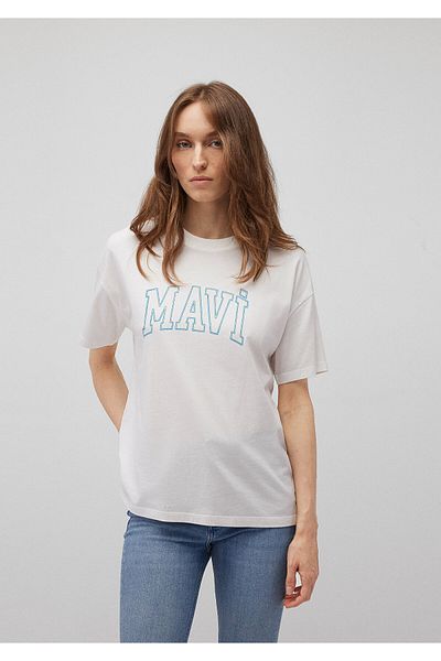 Mavi Weißes T-Shirt mit Logo-Print, reguläre Passform / normaler Schnitt 1611193-81964