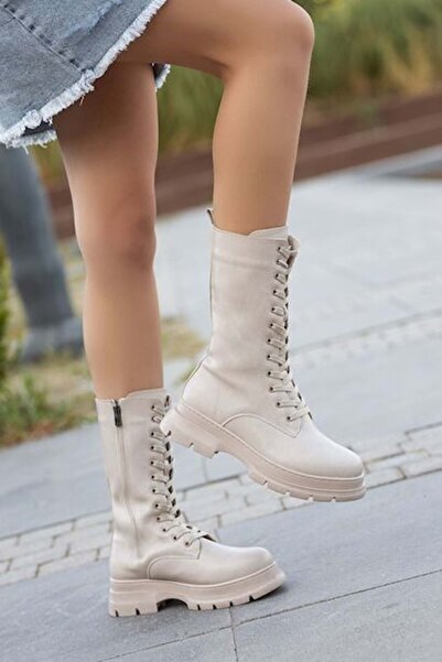 KOCAMANLAR Uzun Postal Kadın Çizme BEJ