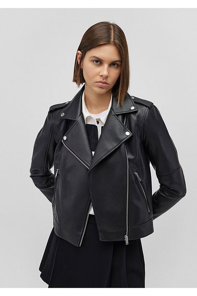 Mavi Schwarze Kunstlederjacke mit Biker-Kragen, schmale Passform / schmaler Schnitt 1110221-900