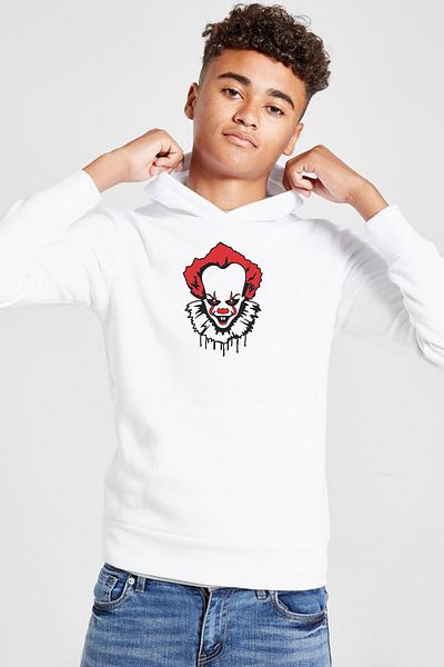 Tshirthane Детски суитшърт с качулка Pennywise Face бял