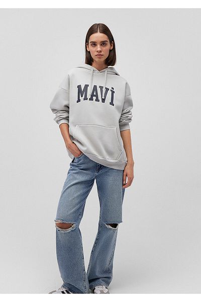 Mavi Graues Kapuzen-Sweatshirt mit Logo-Print 1600361-34322