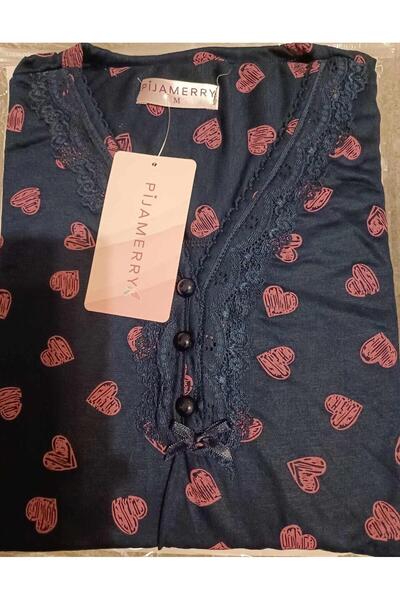 PİJAMERRY Pijamerry Жіночий бамбуковий комплект піжами з довгими рукавами та мереживним коміром 5209 - 1 штука