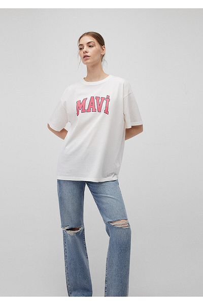 Mavi Weißes T-Shirt mit Logo-Print, Übergröße/weiter Schnitt 1600843-80194
