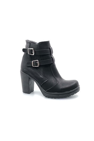 Kids Club Shoes Ayakdaş Γυναικείες μπότες με διπλή πόρπη ψηλοτάκουνα ΜΑΥΡΟ