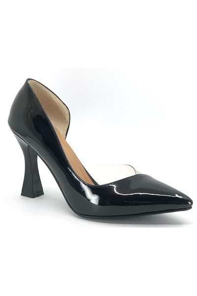 Kids Club Shoes Feles Goblet Toc Side Transparent Stiletto Pantofi cu toc pentru femei BLACK-PATTERN
