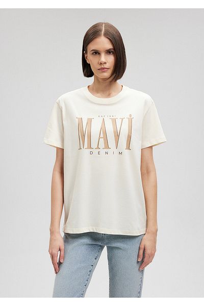 Mavi Beigefarbenes T-Shirt mit Logo-Print, normale Passform / normaler Schnitt 1611990-70008