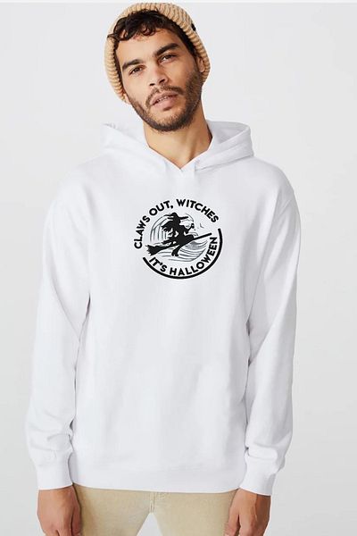 Tshirthane Claws Out Witches Το Halloween White ανδρικό φούτερ με κουκούλα 3 ip