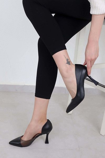 Kids Club Shoes Feles Goblet Toc Side Transparent Stiletto Pantofi Damă Cu Toc NEGRU