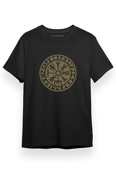 Tshirthane Ανδρικό μπλουζάκι Vikings Vegvisir Runes μαύρο κοντομάνικο