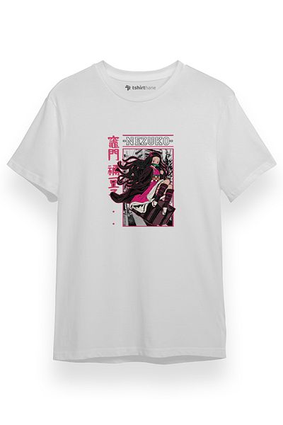 Tshirthane Demon Slayer Anime Nezuko Αφίσα Λευκό κοντομάνικο ανδρικό μπλουζάκι