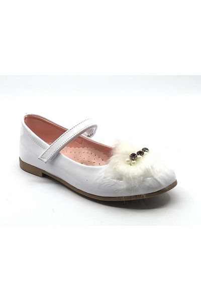 Kids Club Shoes Balerini Iremsu cu pene și bijuterii Velcro pentru Fete - ALB-PATTERN