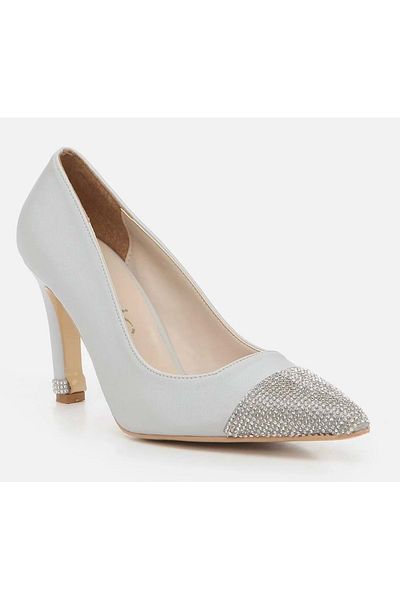 Kids Club Shoes Feles Sten Stone Detailed Women's Heeled Shoes Stiletto Silver
