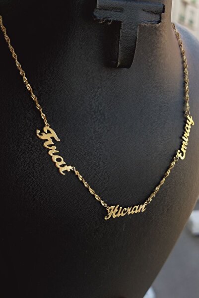 ESFA TAKI 925 Ayar Gümüş 24 Ayar Altın Kaplama 3 İsimli Kolye