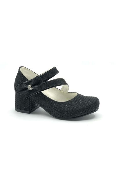 KCMN Pantofi pentru copii İremsu 7845 Side Ribbon pentru fete cu toc negru-argintiu