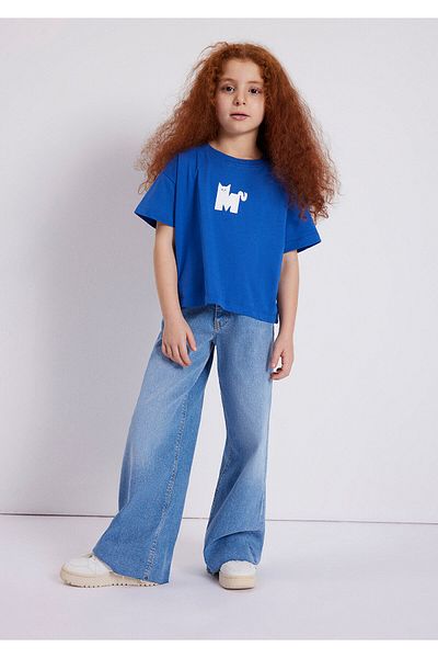 Mavi Tricou Crop Imprimat Pisică - Loose Fit 7610169 -87162