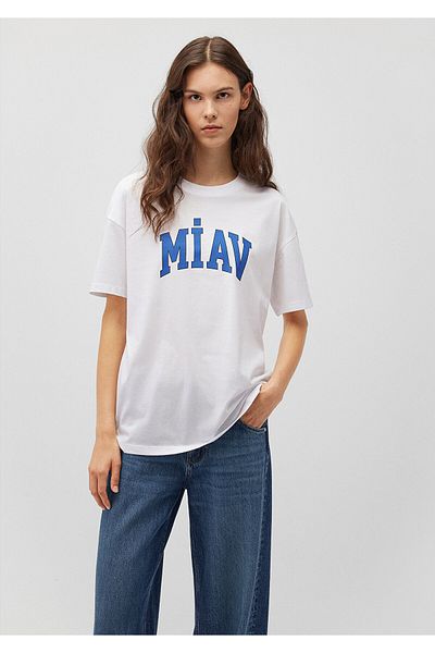 Mavi Miav bedrucktes weißes T-Shirt mit lockerer Passform / Loose Relaxed Fit1612457-620